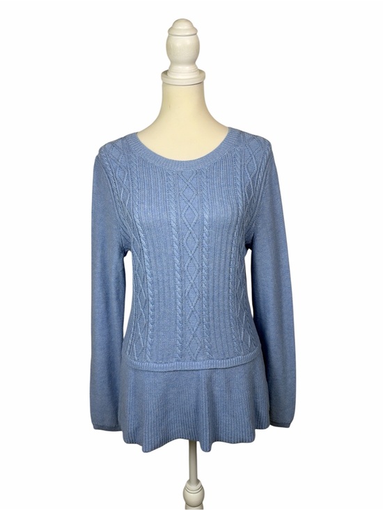 Talbots Sweaters - Talbots Cable Knit Sweater Women’s Med Light Blue Cashmere Blend Peplum Pullover